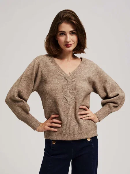 Pulover Marisse cu decolteu în V bej