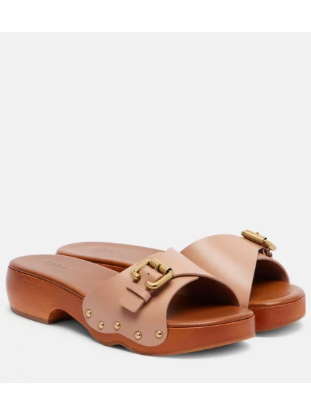 Saboți Chloé din piele roz