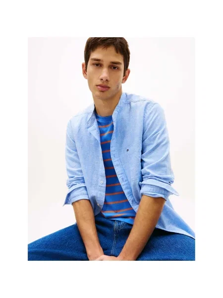 Ľanová džínsová košeľa Tommy Jeans modrá