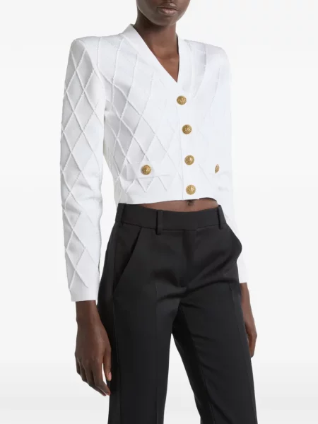 Decupat cardigan Balmain tricotate alb