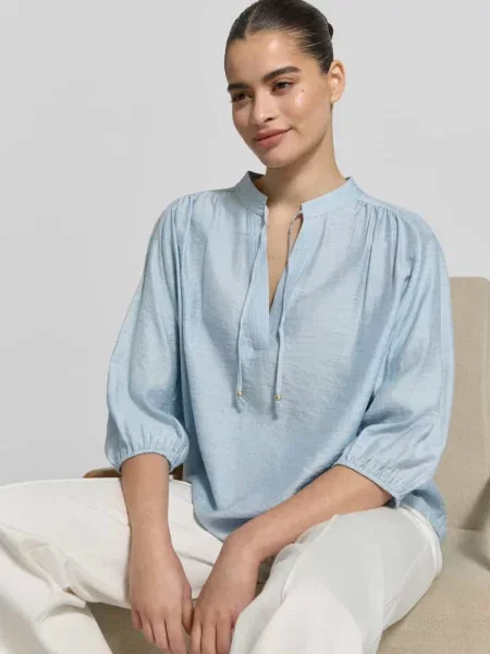 Bluzka o kroju regular fit z wiązaniem i rękawem o dł. Jake*s Collection błękitna