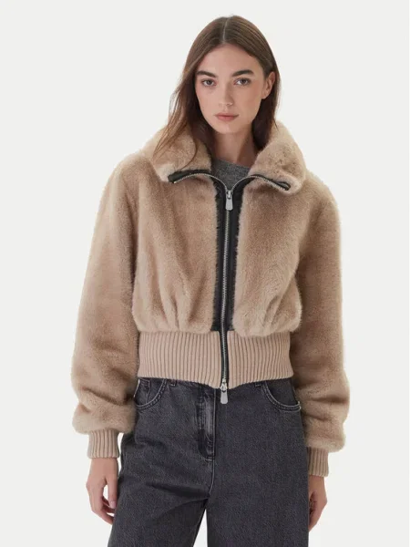 PINKO Кожено палто бежов