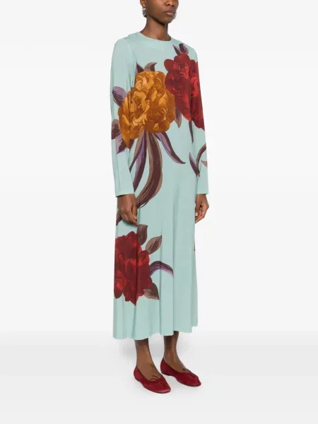 Rochie maxi La Doublej cu model floral cu imagine de costum albastru