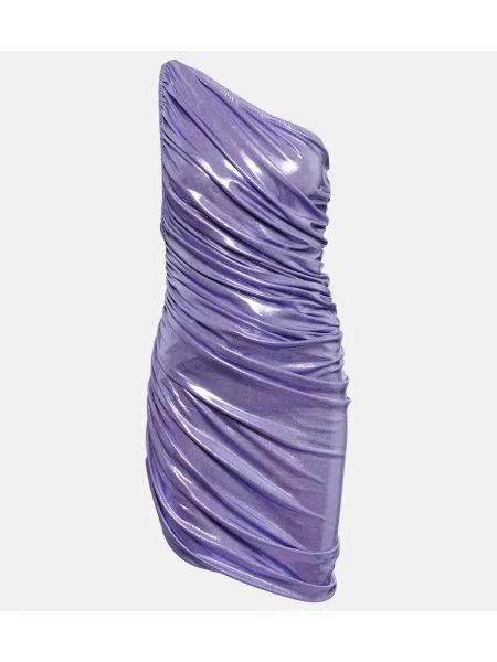 Sukienka midi Norma Kamali do kolan na jednym ramieniu garniturowa fioletowa