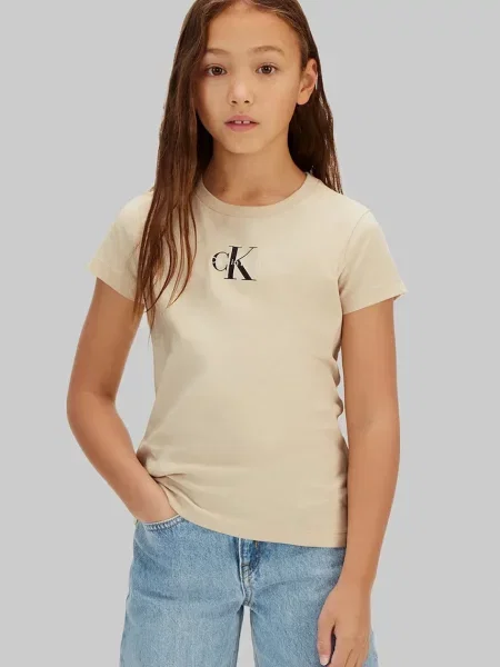 Calvin Klein Jeans majica za djecu od pamuka bež