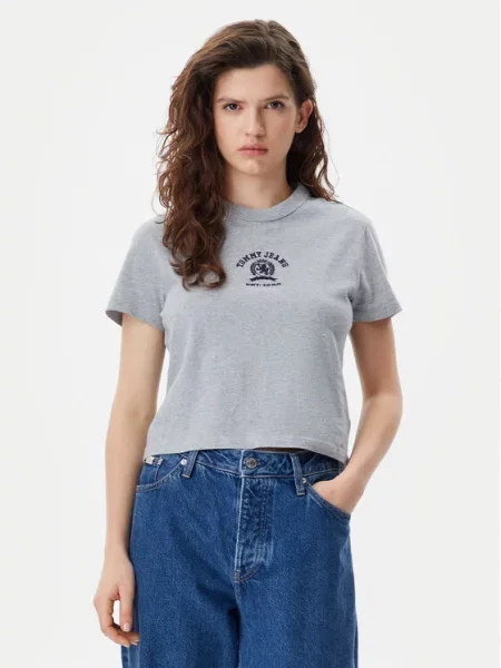 Tommy Jeans Marškinėliai Varsity pilka