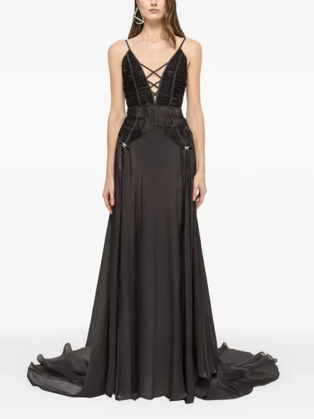Rochie maxi Nissa din dantelă de costum negru