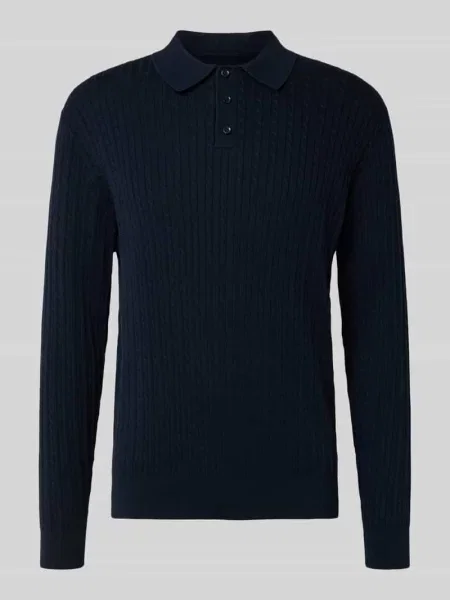 Sweter z dzianiny z kołnierzykiem polo Mcneal granatowa