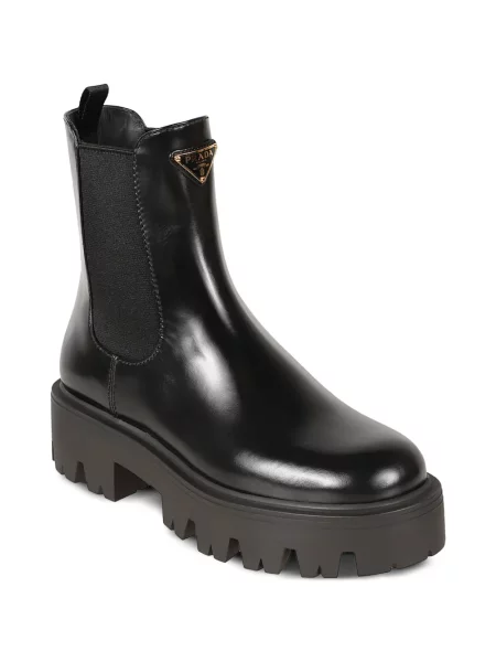 Cizme scurte Prada din piele chunky cu autograf negru
