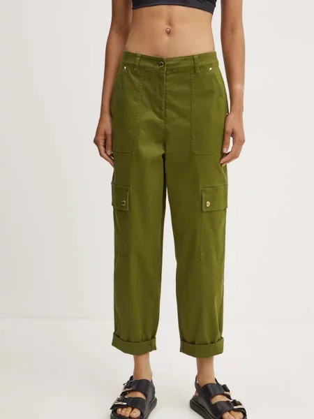 Панталон MICHAEL Michael Kors със стандартна кройка с висока талия зелено