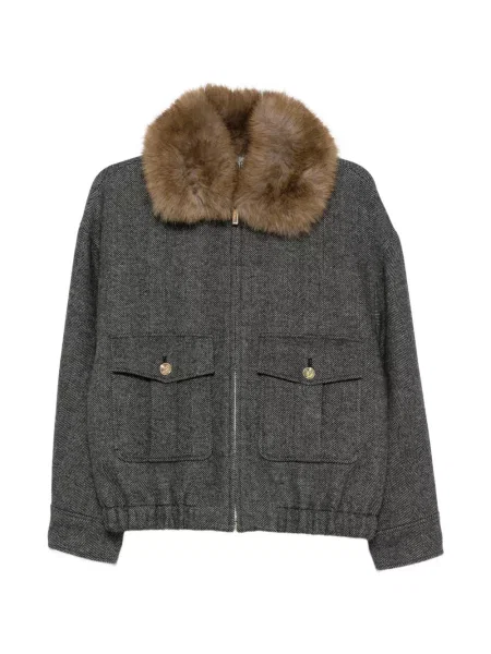 Gulerat geacă Maje cu model herringbone cu blană gri