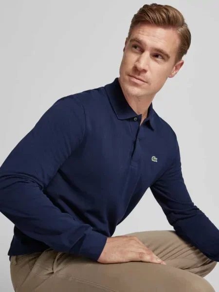 Koszulka polo Lacoste z długim rękawem niebieska