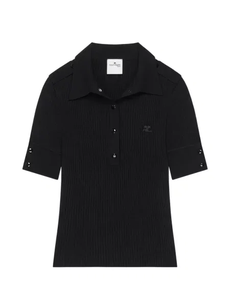 Scurt tricou polo Courreges tricotate negru