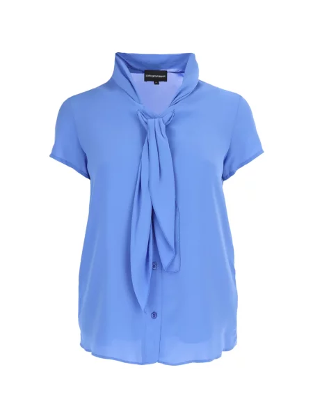 Lniana bluzka Emporio Armani niebieska