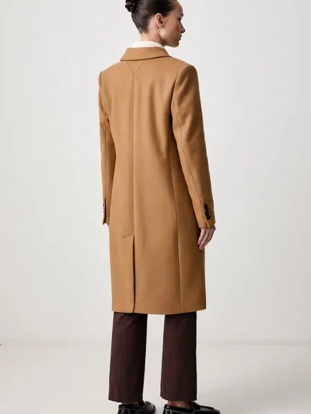 Tommy Hilfiger elegancki płaszcz z wełną beżowy