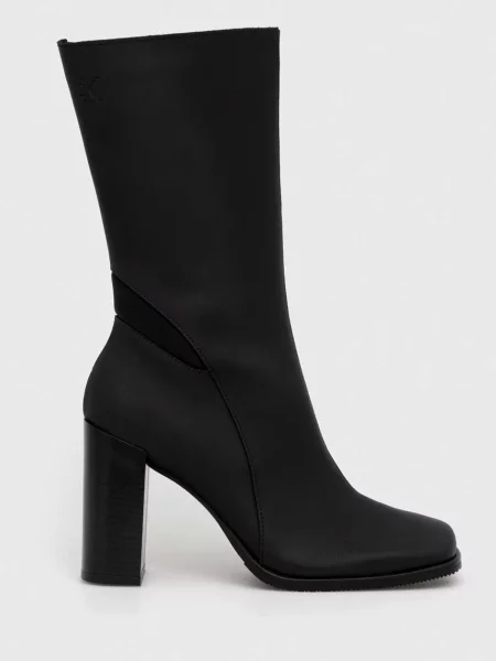 Calvin Klein Jeans botki skórzane HEEL ZIP BOOT LTH WN na słupku czarny