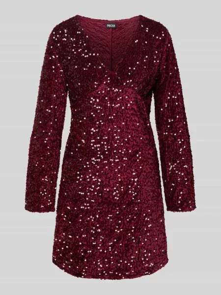 Sukienka mini cekinowa z aksamitu model ‘KAM’ Pieces bordowa
