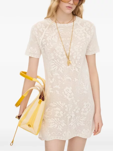 Scurt rochie mini Chloé cu model floral din dantelă alb