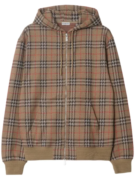 Hanorac cu glugă Burberry în carouri maro