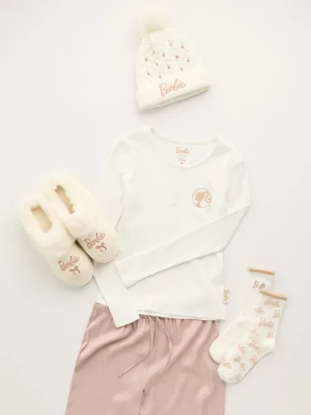 Піжама з довгим рукавом і штанами з легкої тканини Barbie кремовий