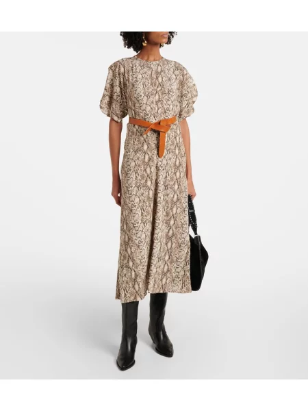 Rochie midi Isabel Marant de mătase cu imagine până la genunchi alb