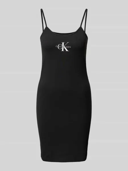 Sukienka mini z logo i cienkimi ramiączkami Calvin Klein Jeans czarna