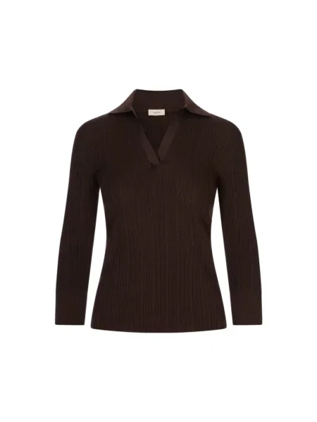 Sweter Agnona z dekoltem w serek brązowy