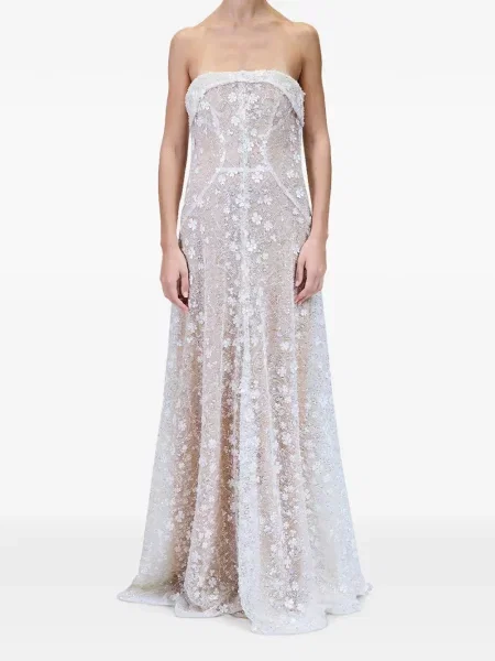 Rochie maxi Genny cu model floral alb