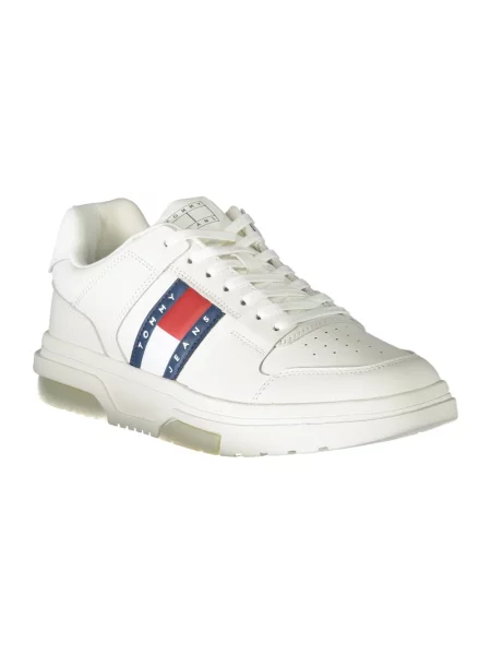 Trampki Tommy Hilfiger skórzane z nadrukiem wiązane białe