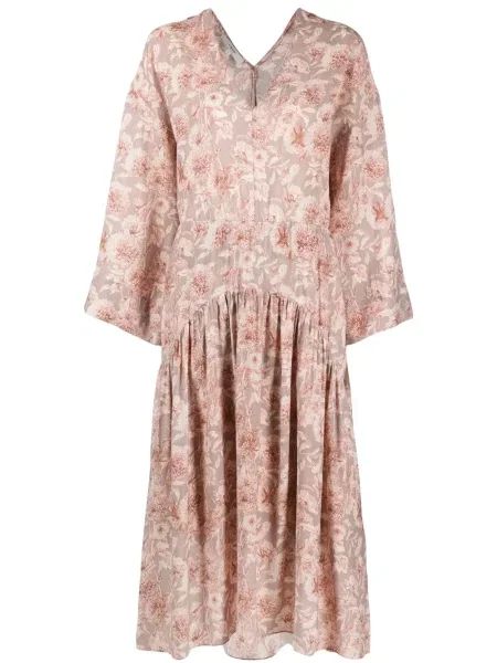Rochie Vince cu model floral cu imagine cu decolteu în V roz