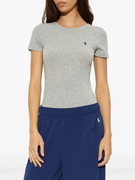 Къс топ Polo Ralph Lauren бродиран на райета сиво