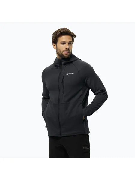 Флийс суичър с качулка Jack Wolfskin с качулка черно