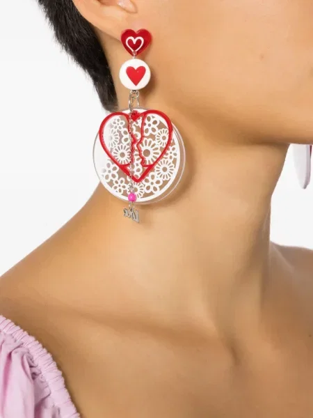 Cercei Amir Slama cu motiv cu inimi roșu
