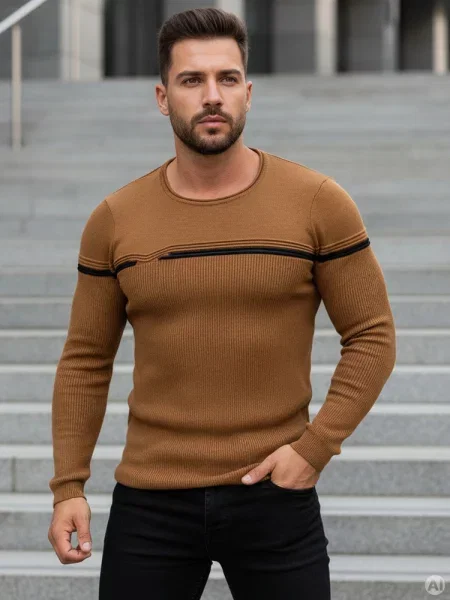 Sweter wkładany przez głowę kamelowy Dstreet