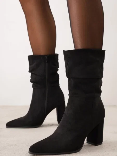 Botine încrețite cu gros Koleta Bej negre