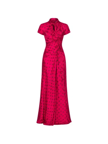 Rochie maxi Saloni cu buline din jacard roșu