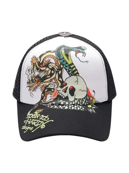 Ed Hardy Șapcă Snake and Skull verde / negru alb
