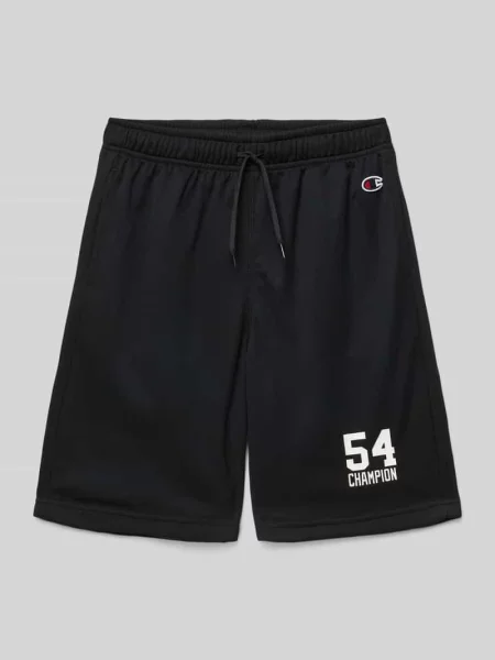 Szorty z dzianiny dresowej o kroju regular fit z nadrukiem z logo Champion czarne