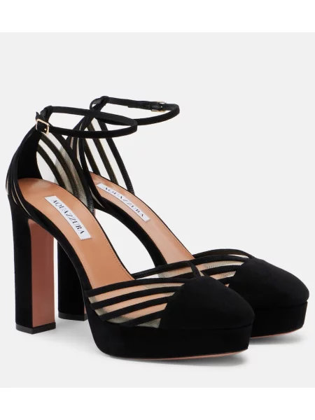 Pantofi cu toc Aquazzura din piele de căprioară cu platformă negru
