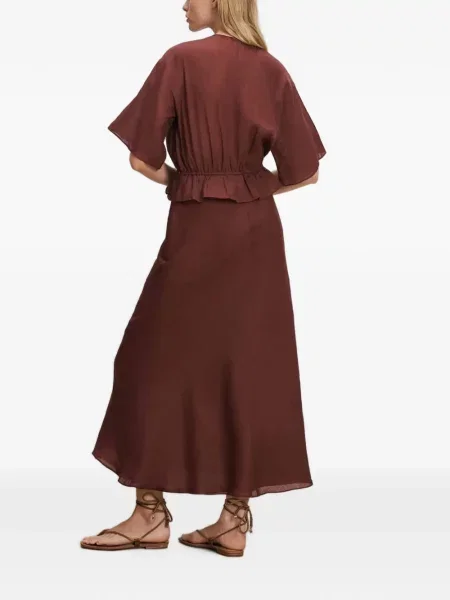 Rochie midi Veronica Beard cu volane din dantelă roșu