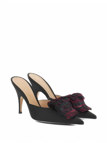 Mulės Gianvito Rossi satino su plunksnomis juoda