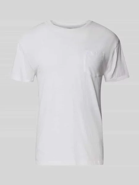 T-shirt z mieszanki bawełny i lnu z brustaszą Superdry biała