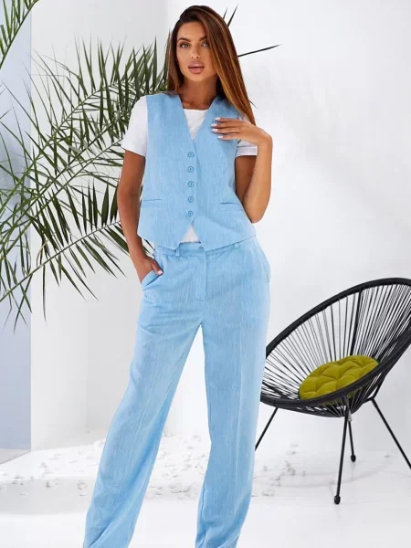 Лляний Жилет класичний LadyLike блакитний