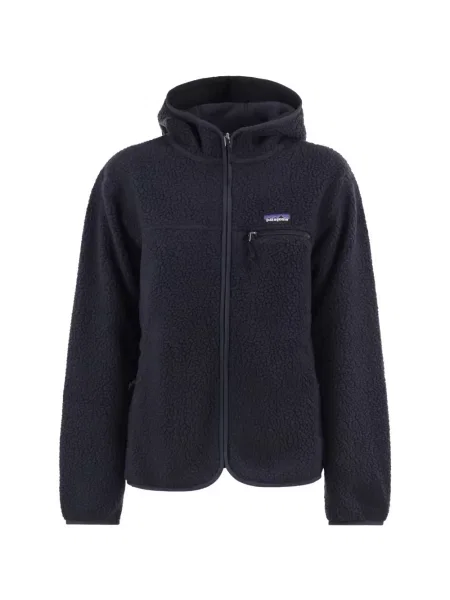 Geacă Patagonia din fleece cu glugă albastru