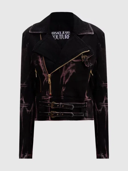 Джинсова куртка в стилі косухи з мармуровим ефектом Versace Jeans Couture чорна
