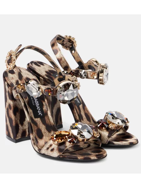 Sandale Dolce&gabbana din satin cu imagine cu model leopard