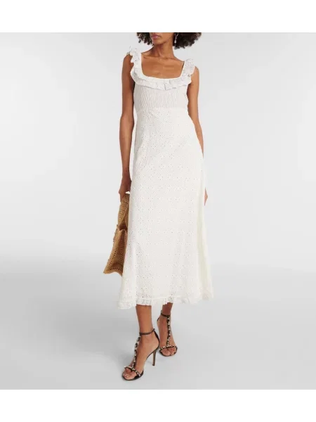 Rochie midi Rixo cu broderie până la genunchi de costum alb