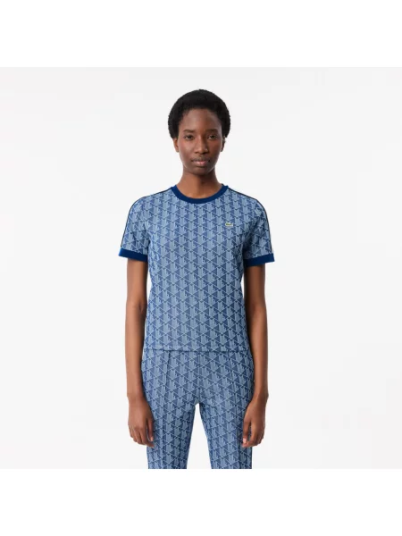 Lacoste Koszulka Slim Fit Z Żakardowym Monogramem granatowa