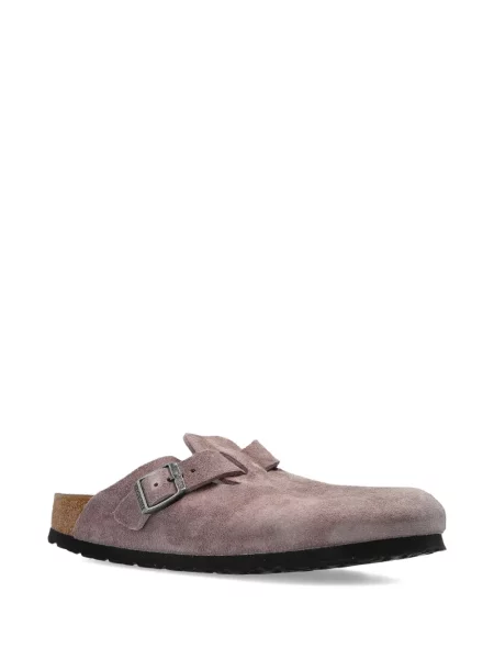 Papuci tip mules Birkenstock din piele de căprioară cu cataramă roz