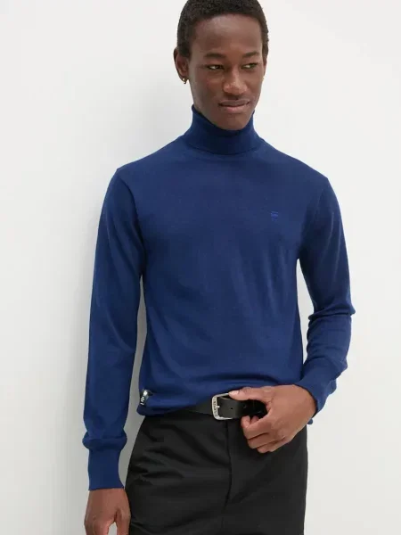 G-Star Raw sweter wełniany granatowy lekki z golferm